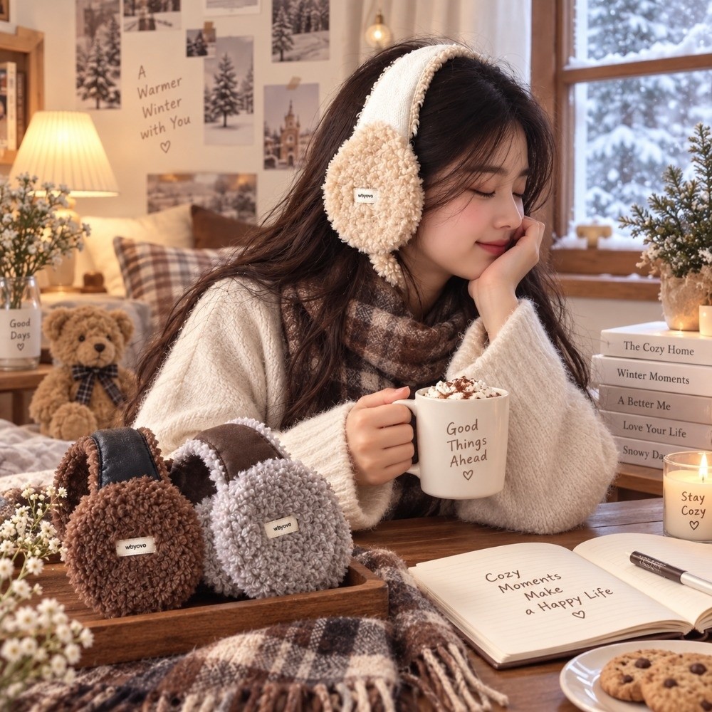 Ear Muff Foldable - Japanese Style Vintage Faux Lamb Fur