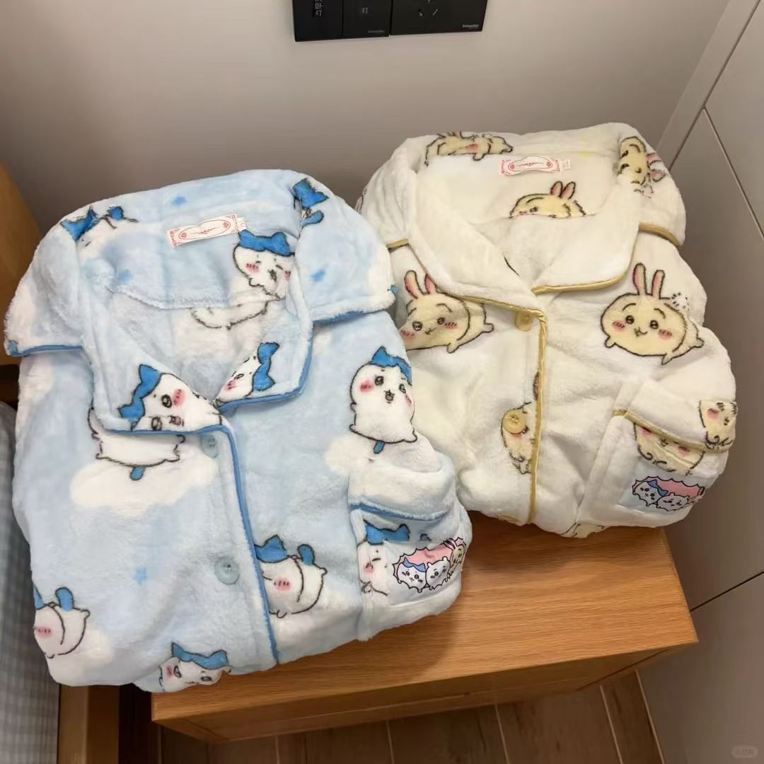 Winter Under Clothing - Chiikawa,Hachiware,Usagi Cute Cartoon Fleece Pajama Set,